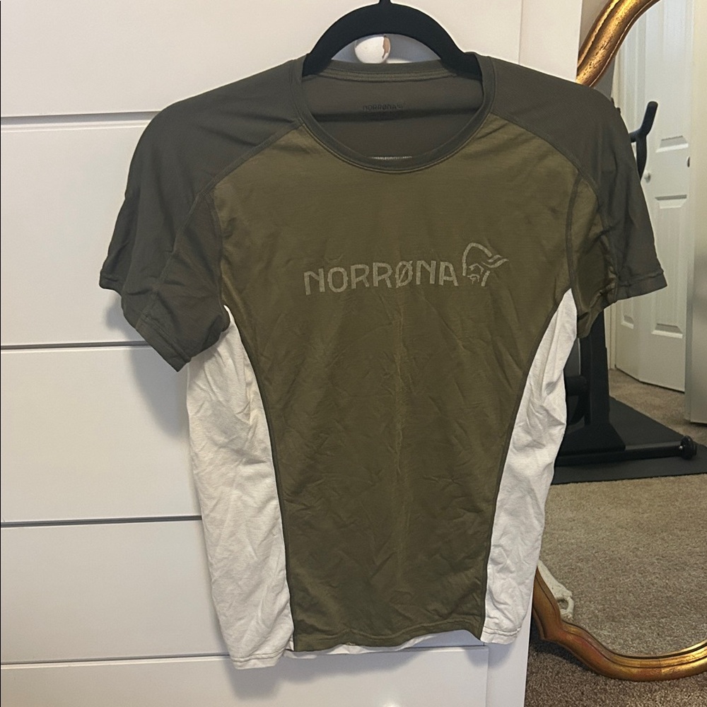 Norrøna Women's Olive and White Short Sleeve Tee